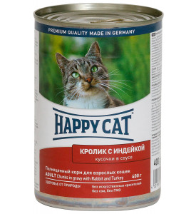 Happy Cat, влажный корм д/кошек (кролик/индейка в соусе)